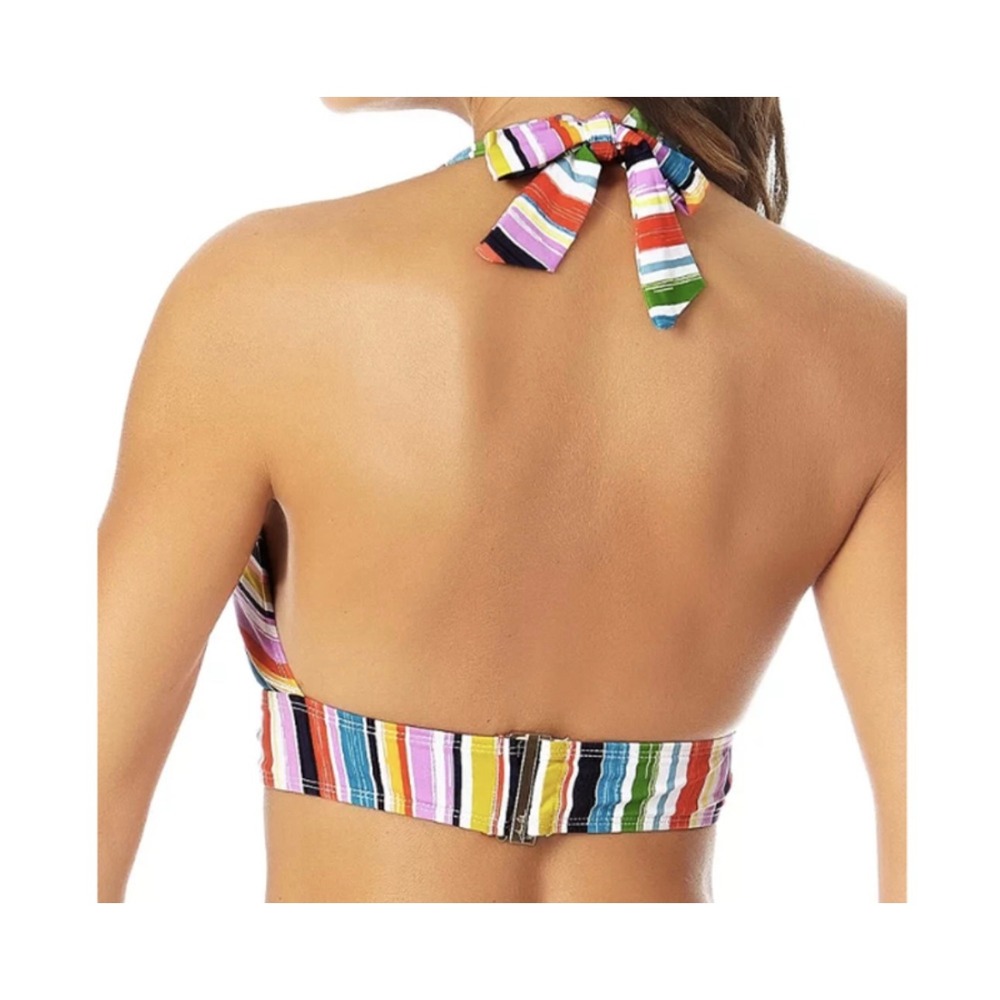 Anne Cole Painted Sky Multi Stripe Halter Bikini Top Removable Cups Large NWT - Picture 2 of 8